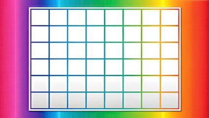Colorful empty bingo card template with a 5x5 grid, bright background, and bold white borders, ready for customization and use in various gaming or educational contexts.