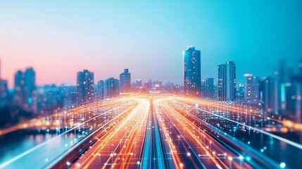 Fototapeta premium Smart bridge monitoring, digital safety sensors, futuristic river crossing, cityscape