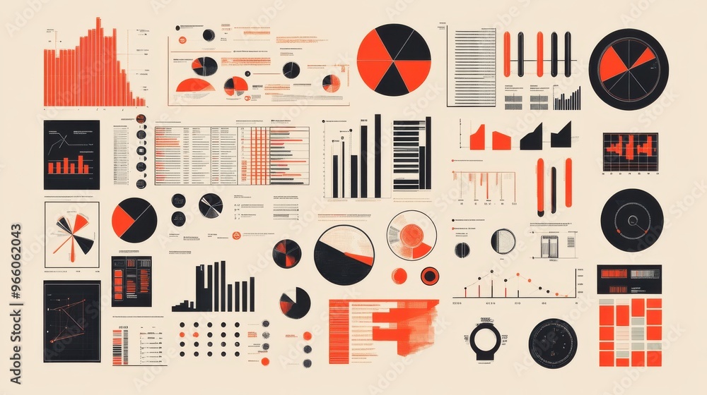 Poster vector illustration of a collection of data analysis icons in a duo-tone color