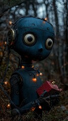 Robotic Figure Holding Christmas Present with Lights