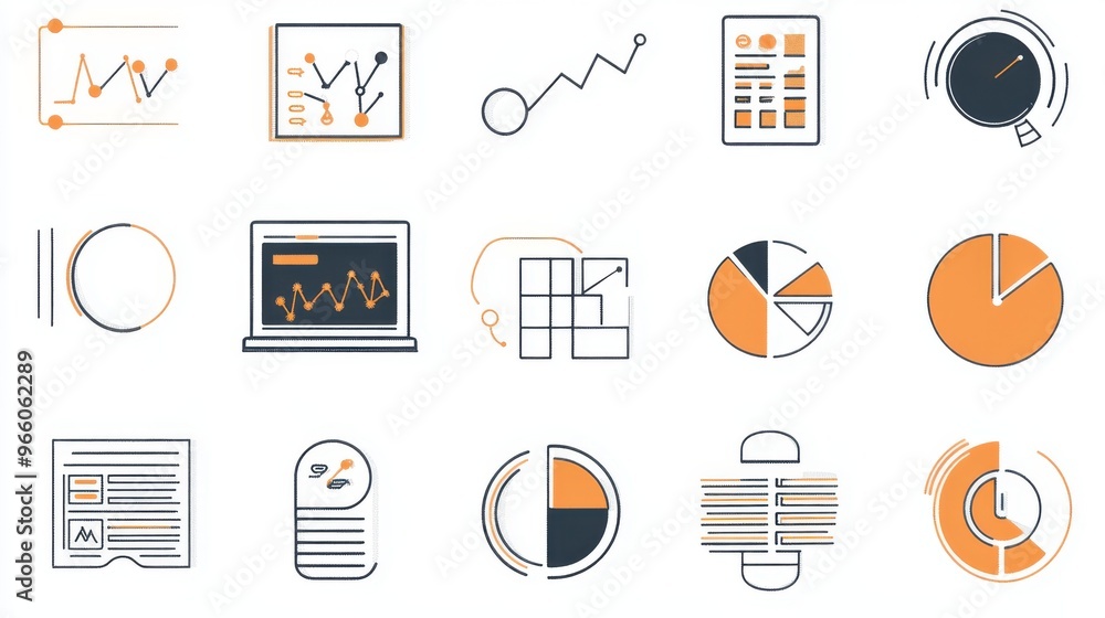 Aufkleber vector illustration of data analysis icons in a duo-tone palette for web