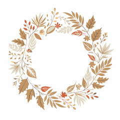Beautiful autumn floral wreath with leaves and delicate designs