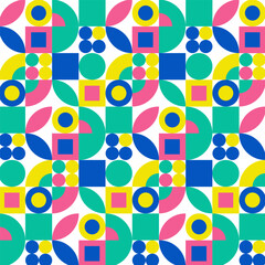 Geometric seamless pattern.Colorful shapes repeat pattern isolated on white.Vector graphic illustration background wallpaper.