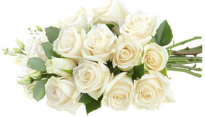 Fototapeta premium Wedding bouquet of white roses on a white background with soft focus and copy space. Banner for website header design with copy space