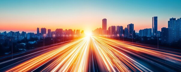 Fototapeta premium Smart road management, digital infrastructure mapping, urban grid, early evening