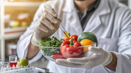 Fresh fruits and vegetables are examined by a doctor in order to determine their food sensitivity.