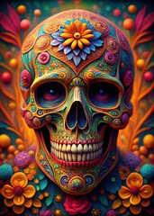 Vibrant and Eerie Portrait of a Colorful Skull Perfect for Digital Art and Design Projects