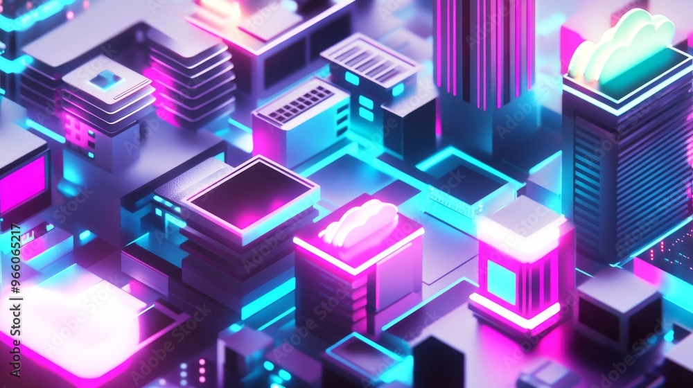 Poster icon representing api for cloud storage and data connectivity on a digital circuit board.