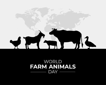 World Farm Animals Day. 2 October. Holiday concept. Template for background with banner, poster and card. Vector illustration. Flat Design.