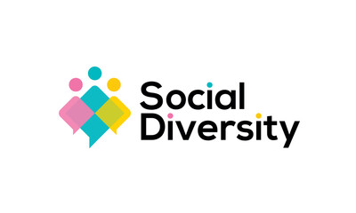 Vector icon logo representing communication and conference, featuring people with chat bubbles to symbolise discussion, conversation, and collaboration