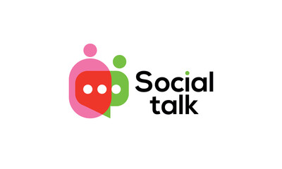 Vector icon logo representing communication and conference, featuring people with chat bubbles to symbolise discussion, conversation, and collaboration