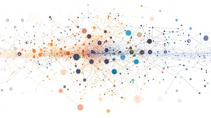 Abstract network of interconnected dots and lines on a white background.