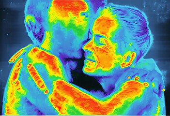 thermal imaging hug the hug is depicted in the style of thermal