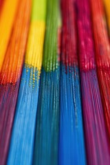Fototapeta premium Vibrant close-up of colorful thread lines in rainbow spectrum on fabric