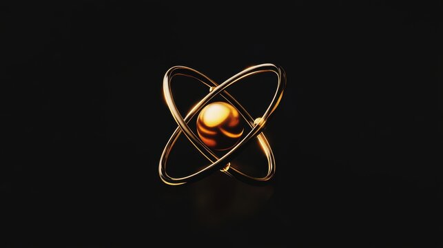 Molecular structures and quantum physics are represented by an atom model in 3D with electrons orbiting the nucleus.