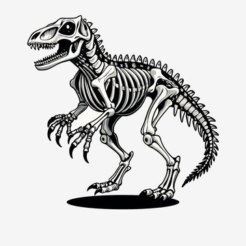 dinosaur skeleton black and white clip art preview