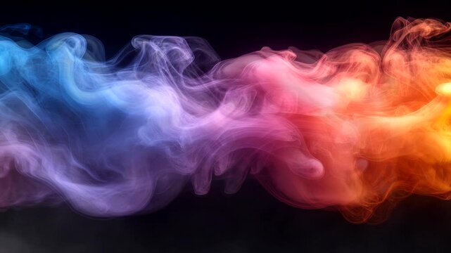 Abstract Colorful Smoke seamless motion on black background.