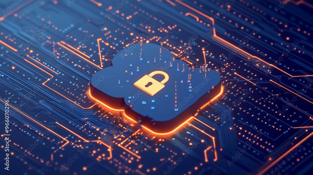 Poster data protection and cybersecurity in cloud computing environments illustrated with an abstract cloud