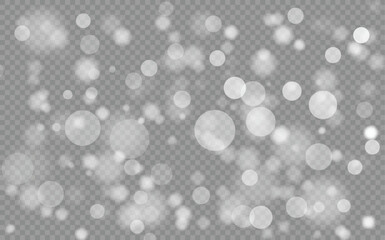 Light abstract glowing bokeh lights. Light bokeh effect isolated on transparent background. Christmas background from shining dust. Christmas concept flare sparkle. White png dust light.