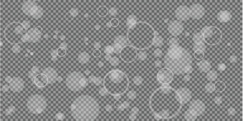 Fototapeta premium Light abstract glowing bokeh lights. Light bokeh effect isolated on transparent background. Christmas background from shining dust. Christmas concept flare sparkle. White png dust light.