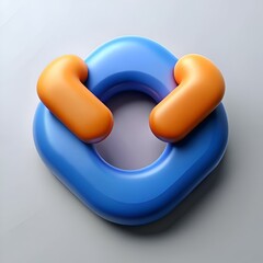 Abstract 3D render of a blue and orange geometric shape with a ring in the center. perfect for representing connection. community. or unity.