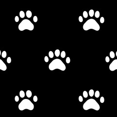 Dog paw prints background with seamless geometric pattern.