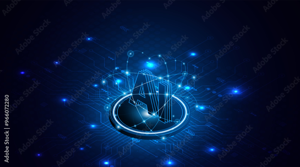 Aufkleber Digital technology of the future. AI icon or artificial intelligence symbol. Future advanced artificial intelligence technology circuit board concept