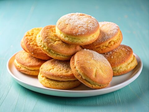 Golden-Brown Biscochos With A Crispy Exterior And Soft, Flaky Interior, Arranged On A White Plate Against A Pastel Background.