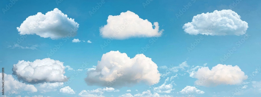 Poster white clouds set. a collection of realistic clouds in 3d. cumulus clouds design elements on a transp