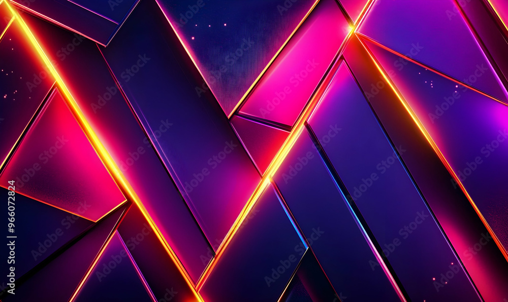 Wall mural Abstract geometric background with glowing neon lines.