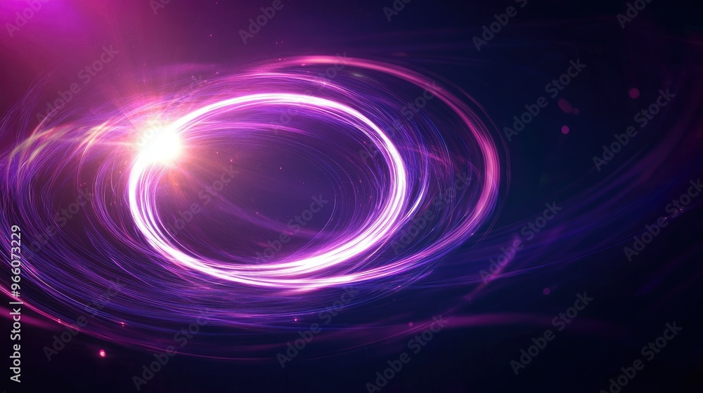 Poster glowing swirl light effect with a circular lens flare against a dark background, creating an abstrac