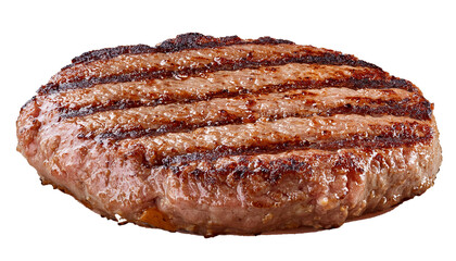 grilled hamburger meat isolated on white background, full depth of field
