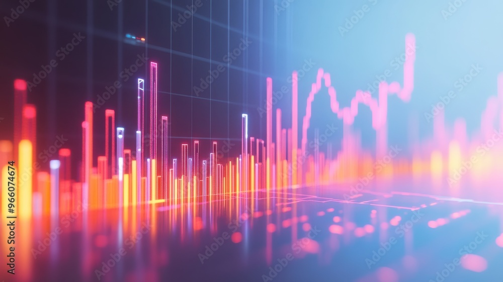 Poster abstract 3d financial chart with candlestick patterns and trend lines on a white