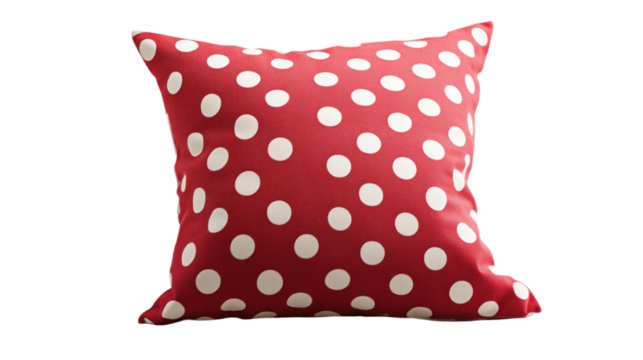 red pillow with white polka dots isolated on transparent background