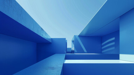 Fototapeta premium Blue Geometric Corridor, Generative AI Illustration