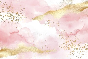 Obraz premium An abstract dusty blush liquid watercolor background with gold lines and stains. Pastel rose marble alcohol ink drawing effect with golden foil dust. Design for wedding invitations.