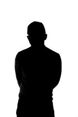 Silhouette of a man in a baseball cap on a white background