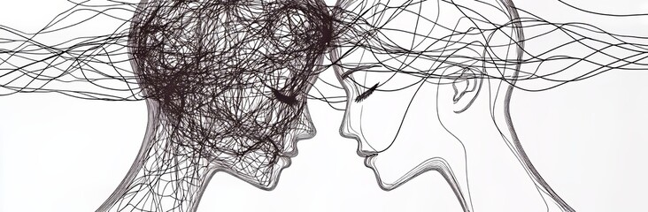 Icon illustrating a complex messy connected line in the head as a concept of chaos solving. Modern illustration of confusion to clarity step-by-step, psychotherapy path.