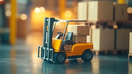 Forklift Truck with Pallet of Cardboard Boxes in Warehouse - AI generated illustration