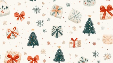 A crisp, clean Christmas wrapping paper design in light, fresh colors with small