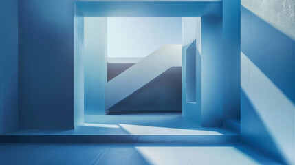 Blue Geometric Corridor, Generative AI Illustration