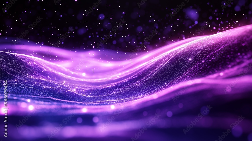 Poster colorful waves of light dance in a mesmerizing pattern against a deep dark background, creating a ca