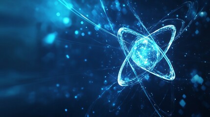 Abstract Futuristic Blue Background with Atomic Model - AI generated illustration