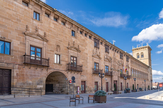 The main facade of the Condes de G&oacute;mara palace in Soria, Spain.