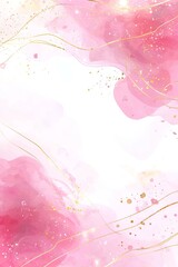 The background is a pink liquid watercolor with golden lines. The drawing is made with Blush Marble Alcohol Ink. A modern illustration design template for a wedding invitation, menu, or RSVP card.