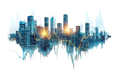 A modern city with shining forex on transparent background, png	