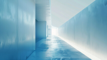Blue Geometric Corridor, Generative AI Illustration