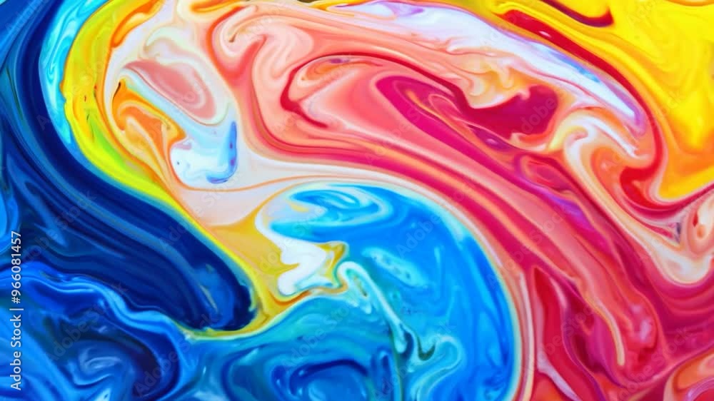 Poster colorful inks mixing together creating unique abstract shapes and textures, perfect for backgrounds 