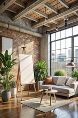 High-Quality Canvas Mockup in a Modern Loft Interior for Design Presentations