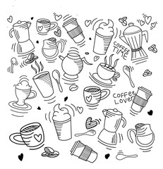 coffee shop elements with cute hand drawings